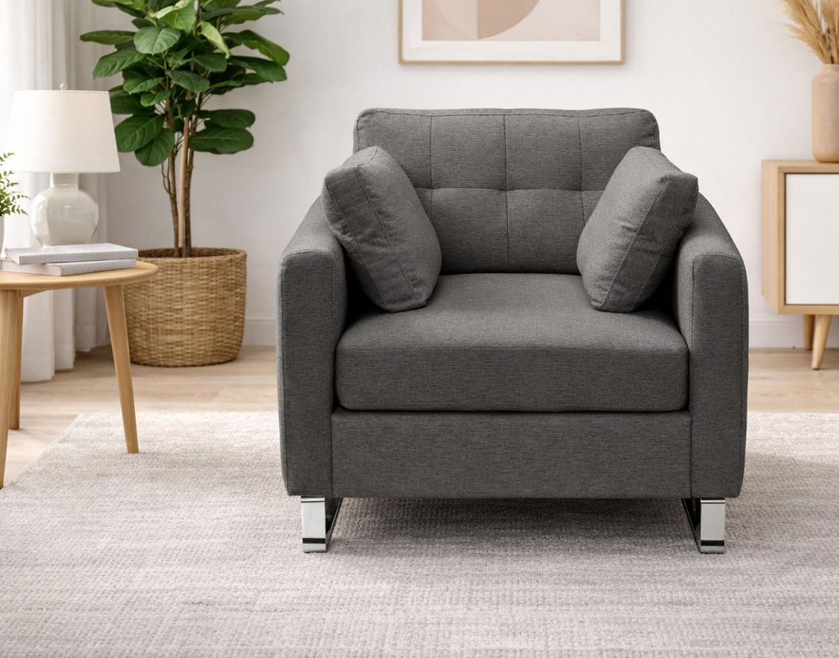 SESSEL grau Flachgewebe 93 x 94 cm, Clubsessel mit Steppoptik - Chromfarben/Grau, Holz/Textil (93/92/94cm) - Inn.Furn