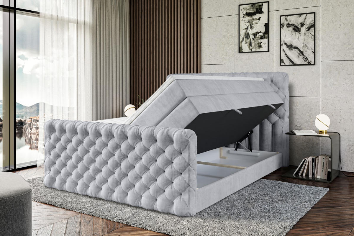 BOXSPRINGBETT BOXI8-Z KING - 120x200 - H3/H4 - Hellgrau - Hellgrau, Holzwerkstoff (120/200cm) - ALTDECOR