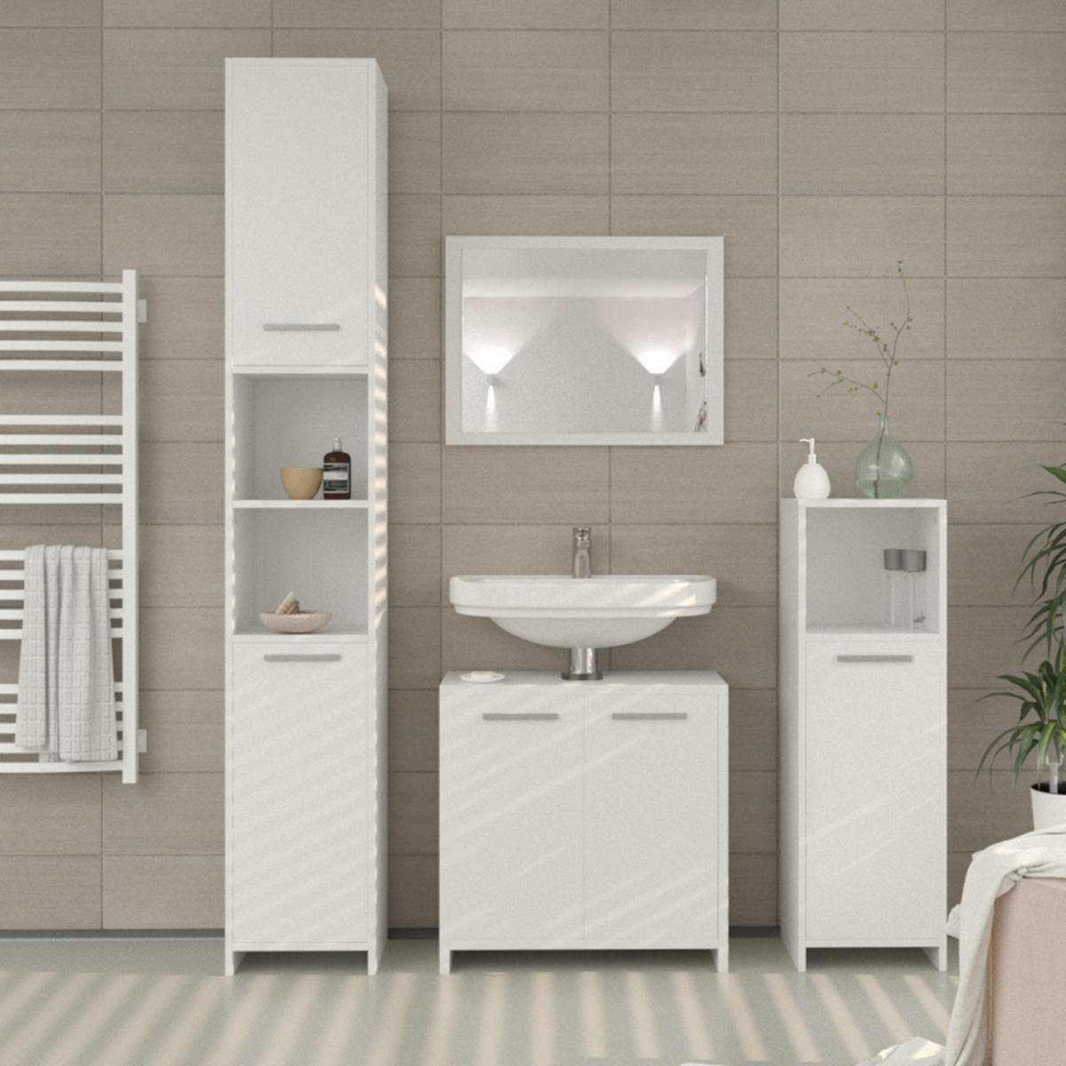 BADMÖBEL-SET Kiko Weiß 3 Teile, mit Hochschrank - Weiß, Holzwerkstoff (58/60/33cm) - Vicco