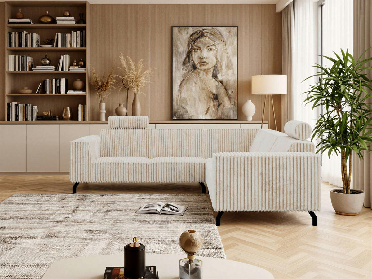 ROHOVÁ SEDAČKA VESANO L - Béžová Manšester - čierna/krémová, kov/textil (260/260cm) - MKS