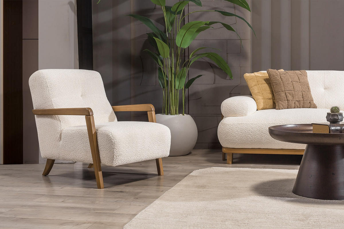 SITZGARNITUR Bully Creme Stellvariante:3+3+1 - Creme, Holz/Textil (230/85/100cm) - Villa Möbel