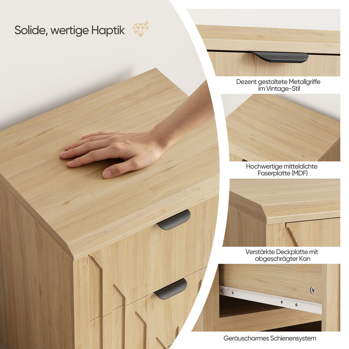 NOČNÍ STOLEK Dubový dekor se 2 zásuvkami v moderním stylu - barva dubu, kompozitní dřevo (48/55.5/40cm) - Urban Meuble