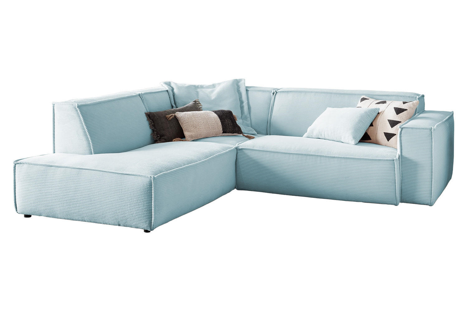 ECKSOFA SAMU Hellblau Cord - Schwarz/Hellblau, Textil (254/224cm) - KAWOLA