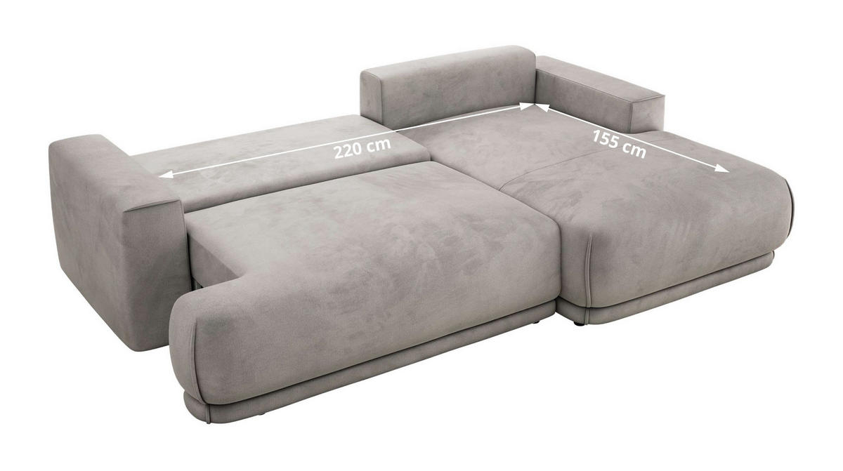 ECKSCHLAFSOFA RINA L Hellgrau Velvet - rechts - Hellgrau/Schwarz, Kunststoff/Textil (170/267cm) - MKS
