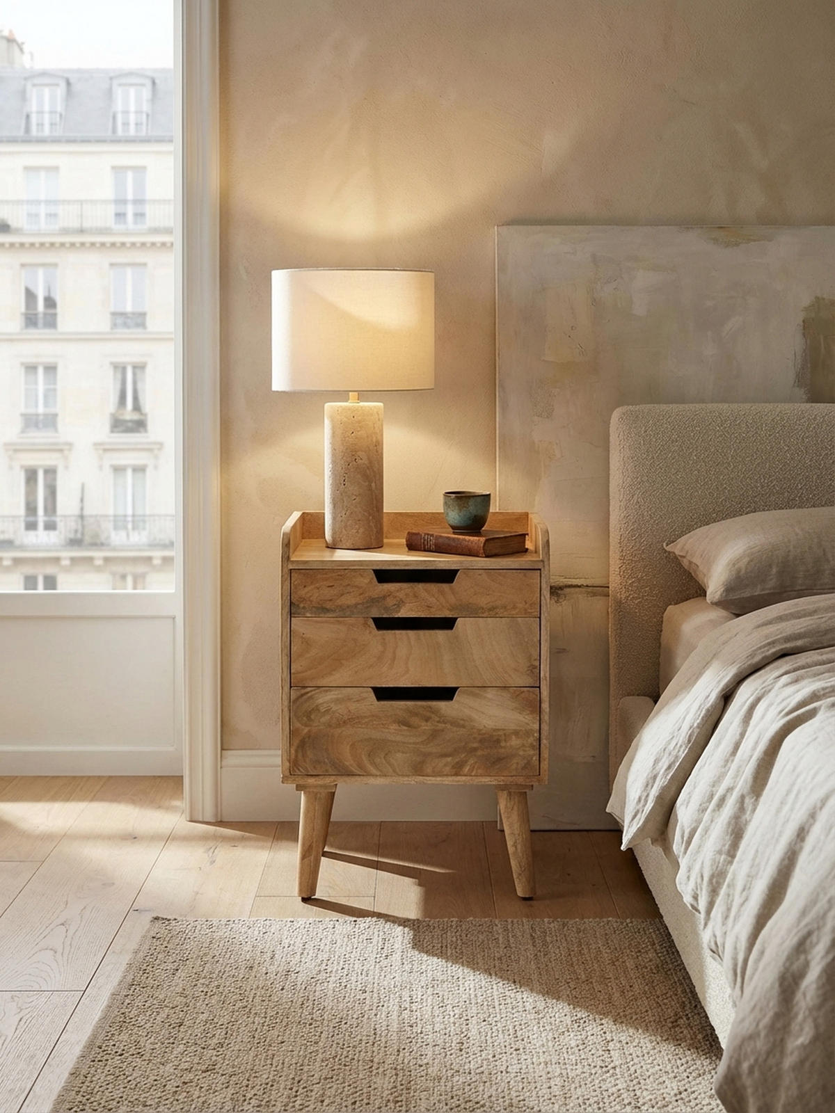 NACHTTISCH – Mango Massivholz, 45x33x63 cm, Hellbraun, 3 Schubladen, Ablage - Braun, Holz (45/63/33cm) - KADIMA DESIGN