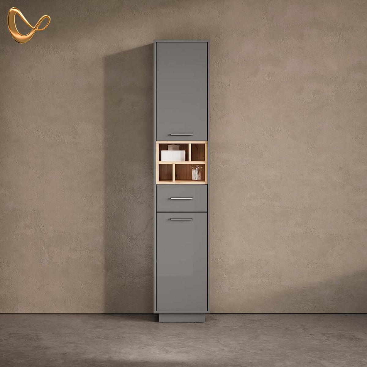 BADSCHRANK Temo Anthrazit 38 x 190 cm - Anthrazit/Sonoma Eiche, Holzwerkstoff (38/190/30cm) - Livinity®