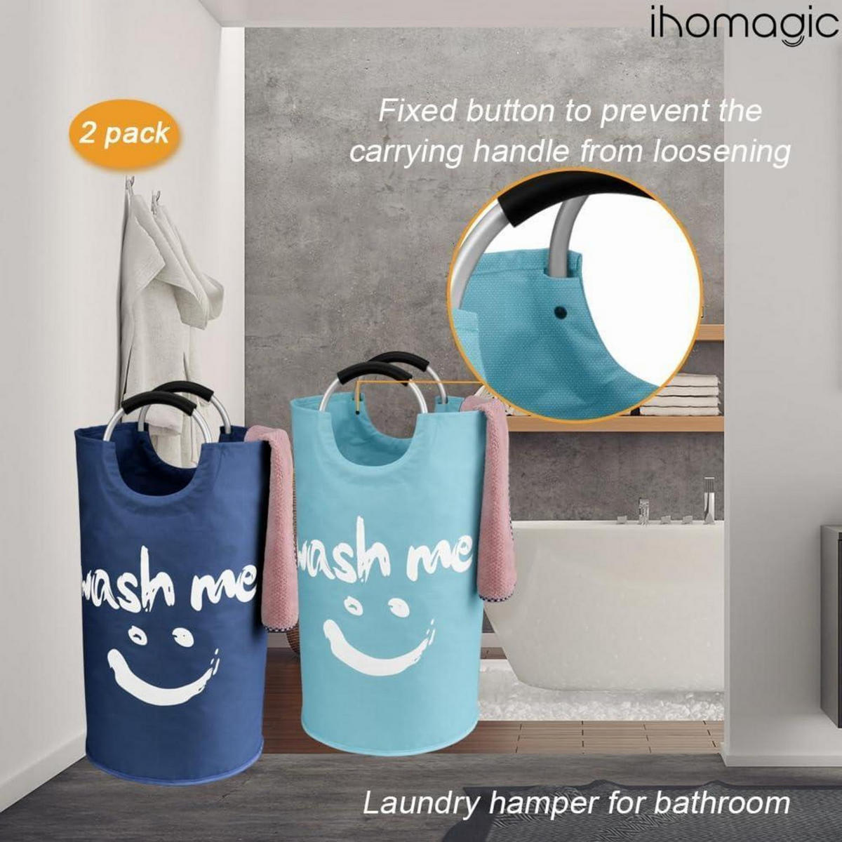 WÄSCHEKORB Set 3-teilig 2x 95L & 1x 125L faltbar Blau/Dunkelblau - Multicolor, Textil (63/1/93cm)