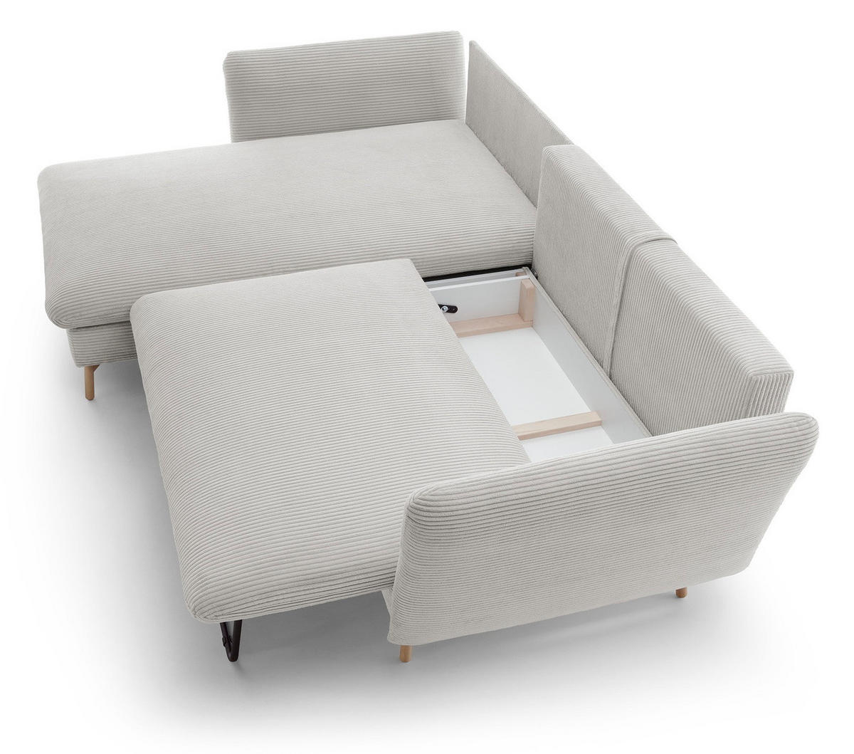 ECKSOFA Savona L-Form 260 cm, Cordstoff, Links, Vanille - Ecru, Holz (258/167cm) - Emporius
