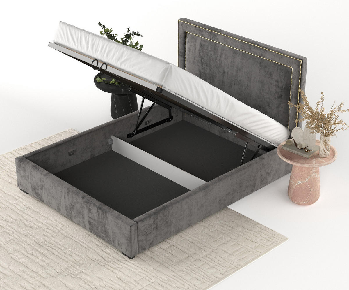 POLSTERBETT Como Anthrazit 180/200 cm im Chenille-Stoff - Anthrazit/Schwarz, Holz/Holzwerkstoff (180/200cm) - Maison de Reve