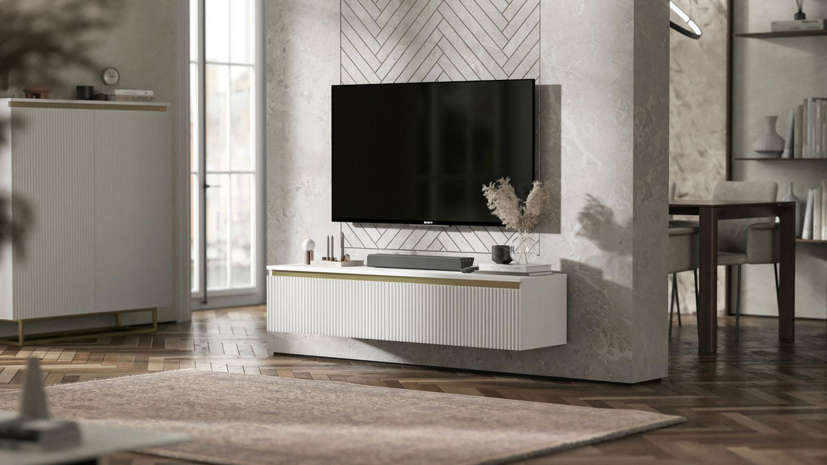 TV-SCHRANK Selene Weiß matt Glamour 140 cm - Weiß, Holzwerkstoff (140/30/35cm) - Meble Lindner