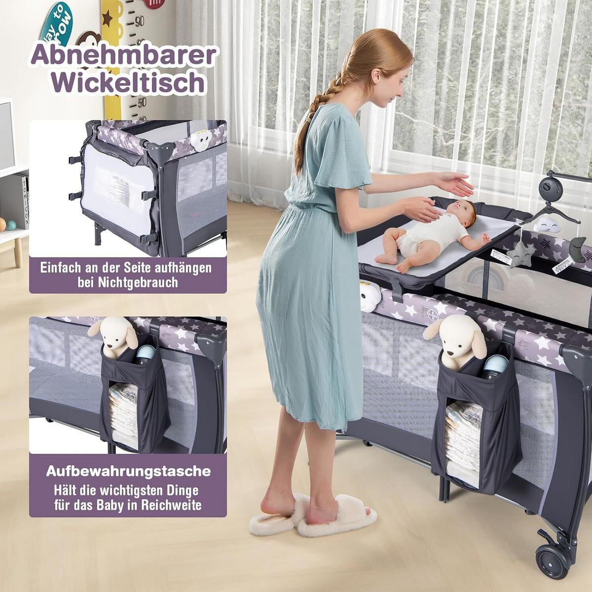 BEISTELLBETT Klappbares dunkelgrau - Dunkelgrau, Textil - COSTWAY