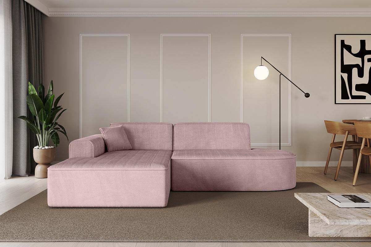 ECKSOFA Ottomane Links IREA-L1-v3 - 232x165x77 cm Rosa - Rosa, Holzwerkstoff/Textil (232/165cm) - ALTDECOR
