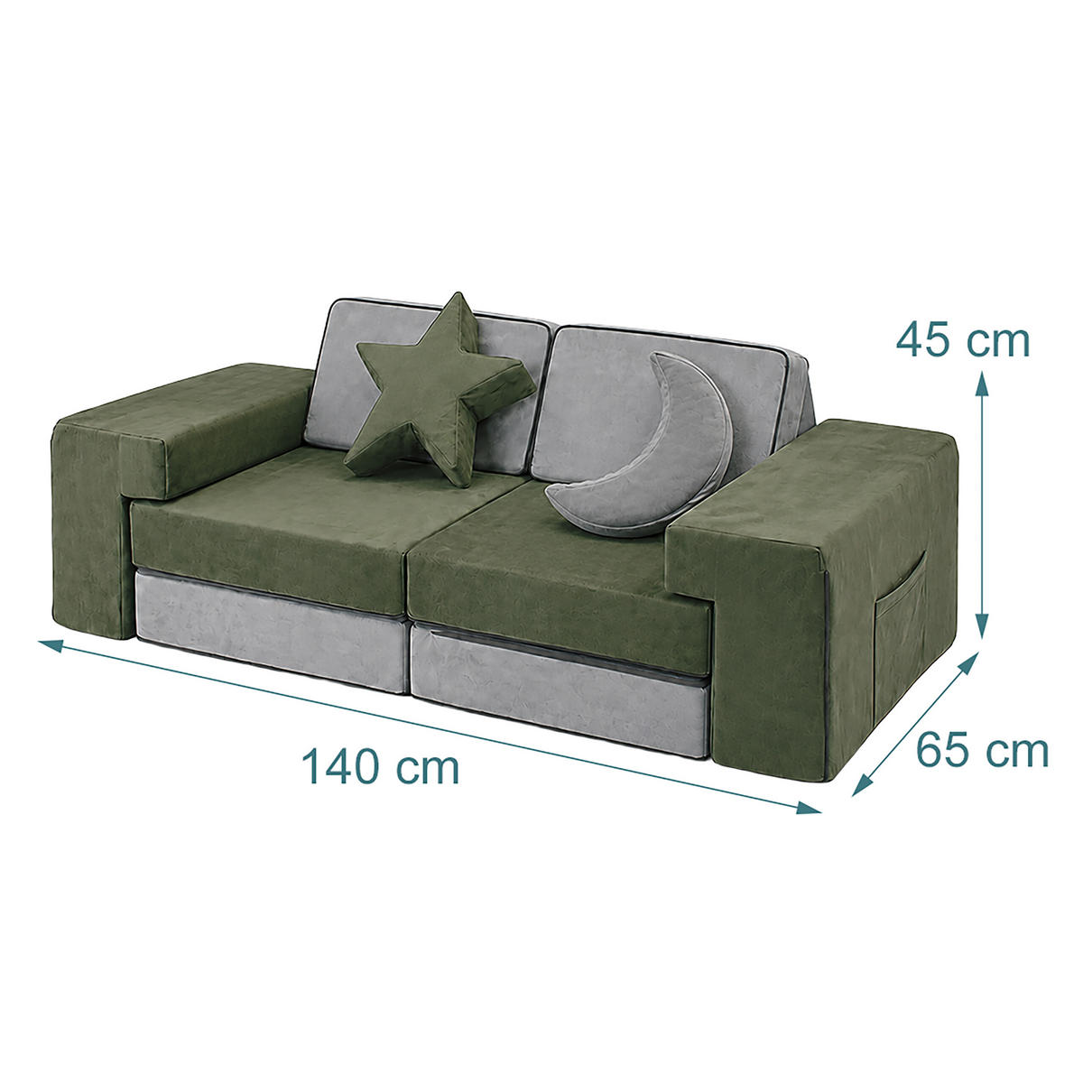 SPIELSOFA Grün Kinder modular 10-tlg. - Multicolor, Kunststoff/Textil (140/45/65cm) - Relaxdays