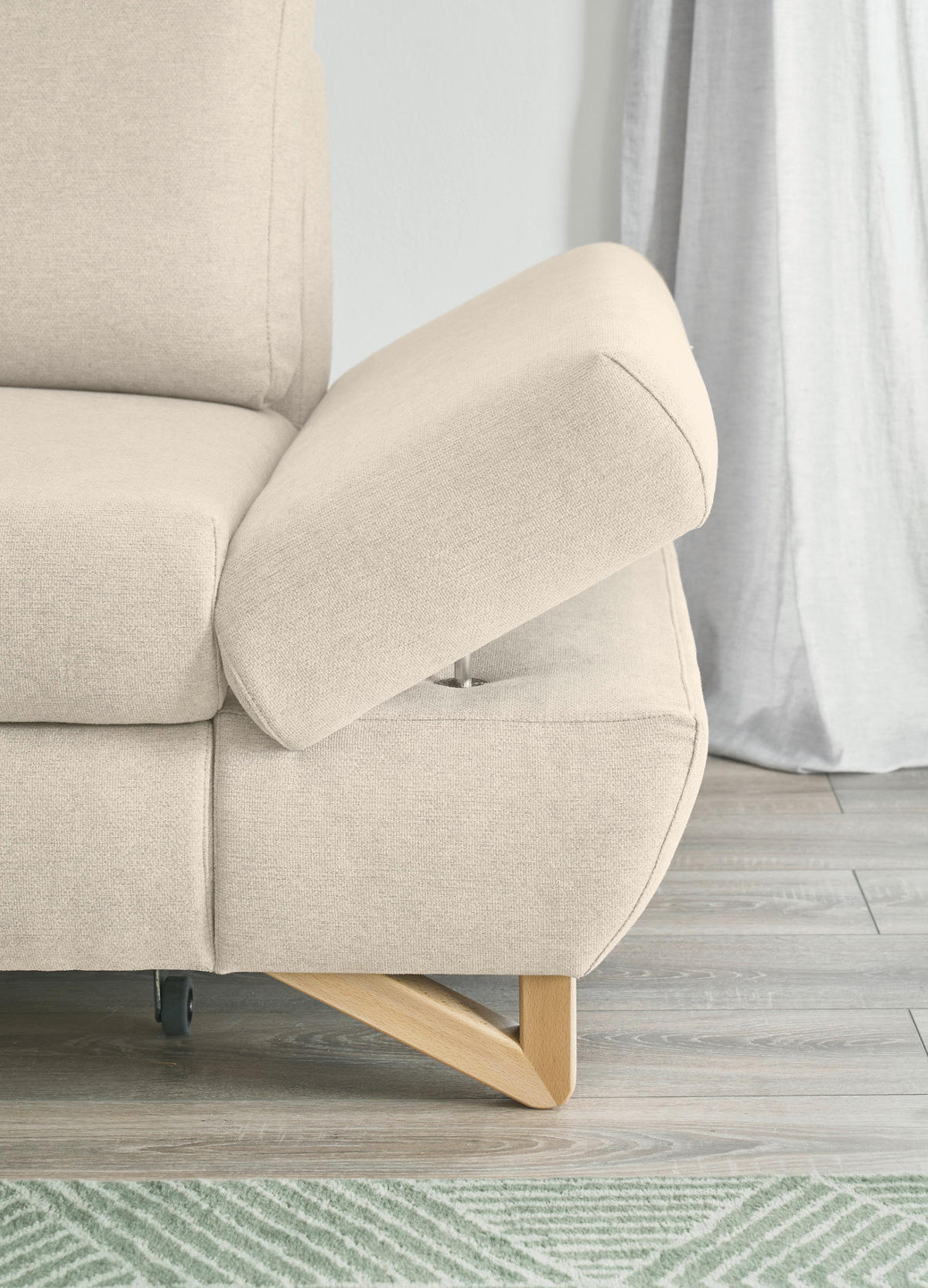 ECKSOFA creme Velours, Sofa mit Bettfunktion und Stauraum - Creme, Holz/Textil (166/284cm) - Furn.Design
