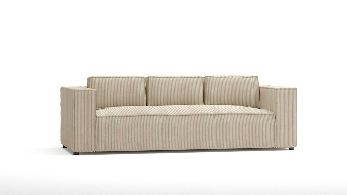 3-SITZER-SOFA Nova Beige Cord - Beige/Schwarz, Holz/Kunststoff (230/64/92cm) - S-Style Möbel