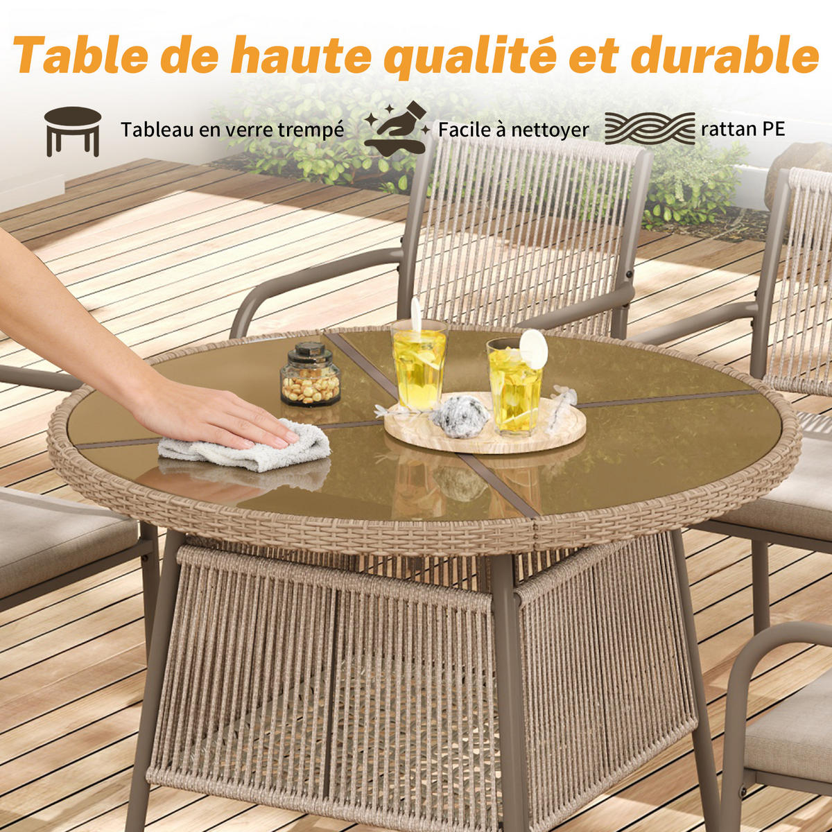 GARTENMÖBELSET Rattan Braun 5-tlg. - Braun, Metall - ComfortXL