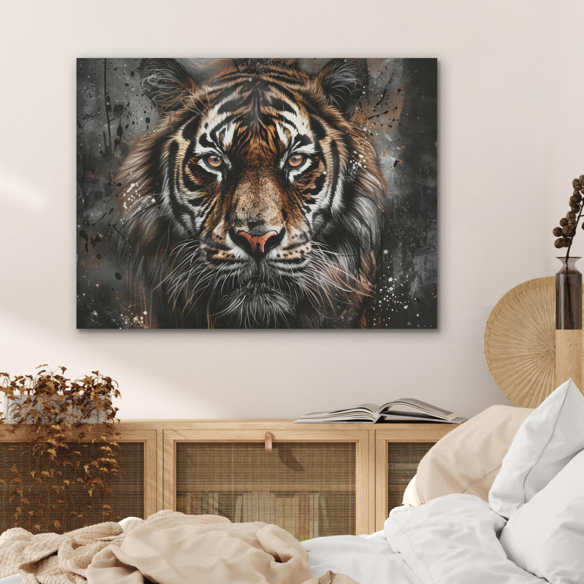 AKUSTIKPANEEL Tiger - Tiere - Porträt - Luxus - Schwarz 80x60 cm - Braun, Textil (80/0.9/60cm) - MuchoWow