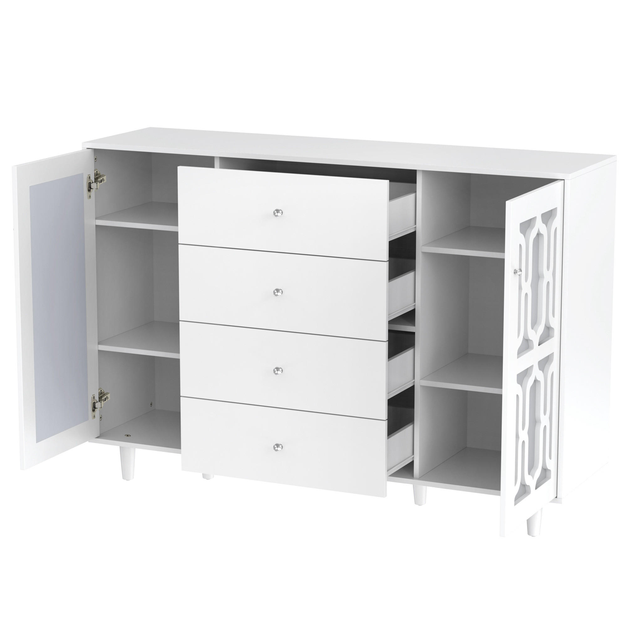ANRICHTE 147,5/40/102 cm aus MDF mit Spiegeloberfläche und 4 Schubladen Weiß - Weiß, Holzwerkstoff (147.5/102/40cm) - Modenvie