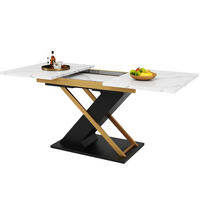AUSZIEHBARER Esstisch MDF mit Marmormuster & Metallgestell, 120-160/80/75,4 cm, Schwarz - Schwarz, Holzwerkstoff (160/80/75.4cm) - Redom