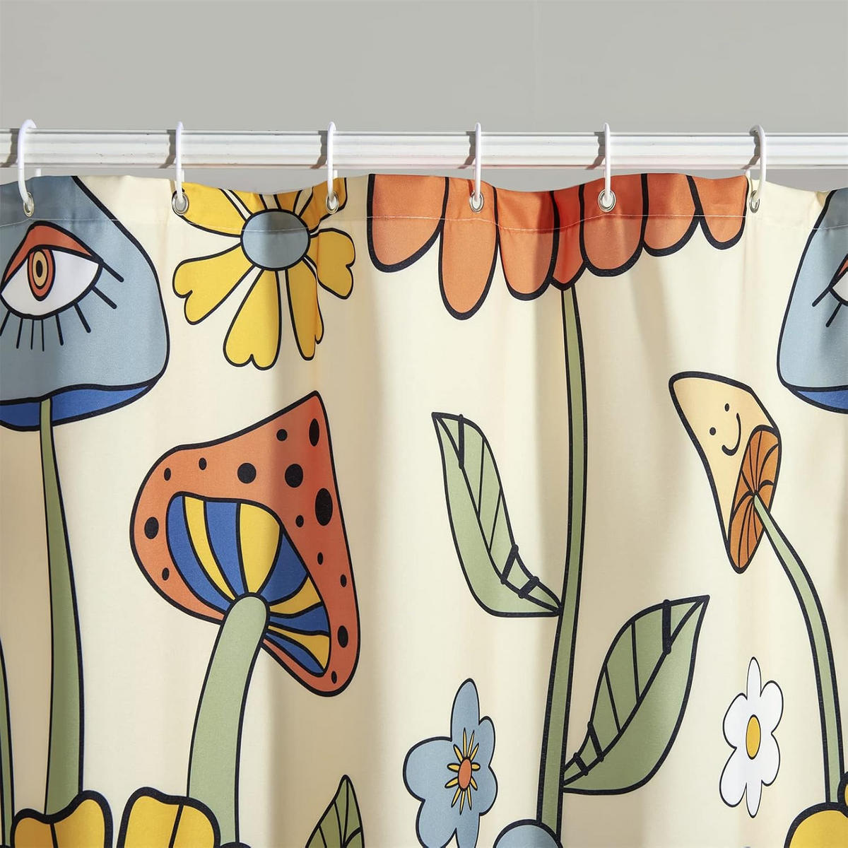 DUSCHVORHANG Champignon Boho Floral 180/180 cm Stoff mit 12 Haken - Ulmefarben, Kunststoff (180/180cm) - MCBOSON
