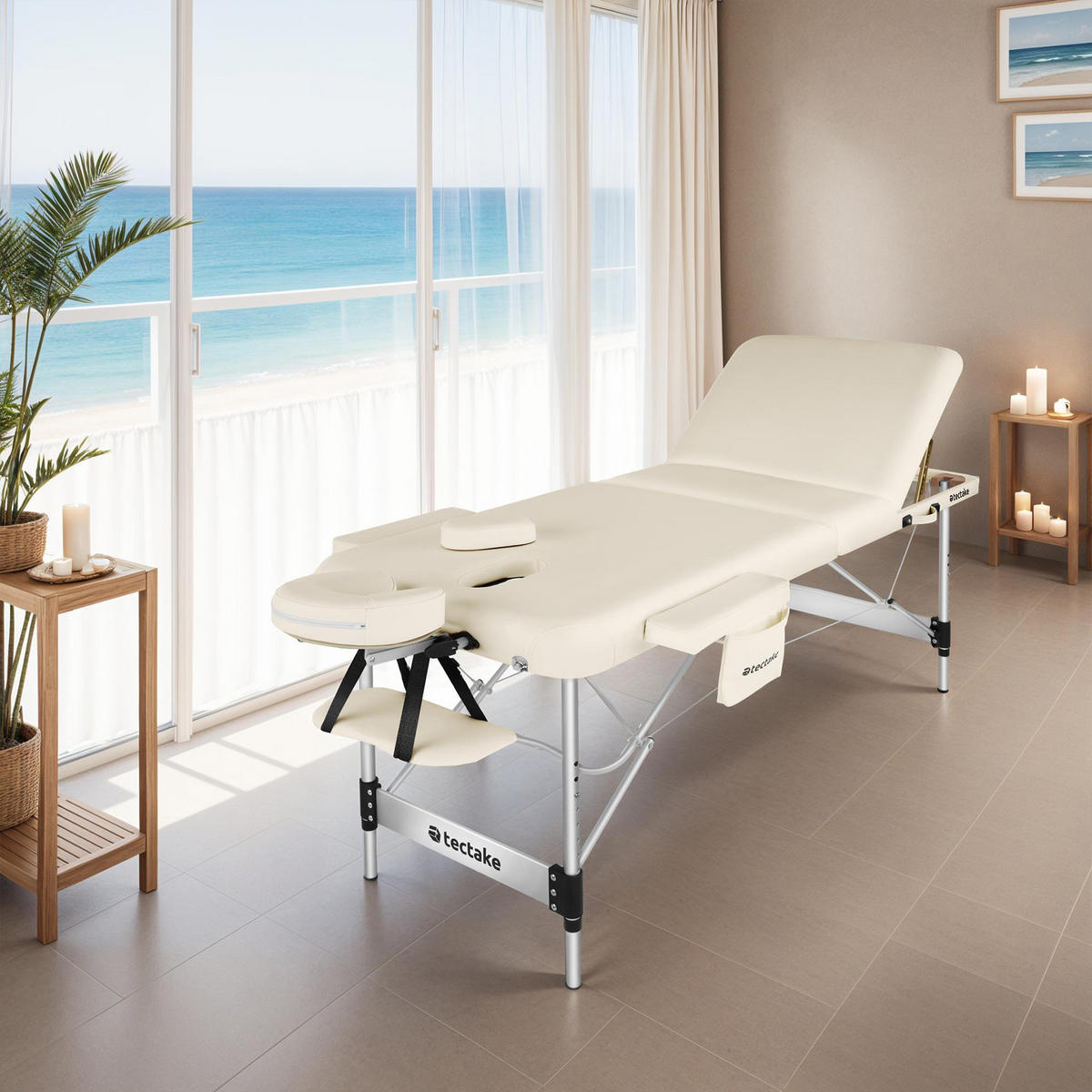 MASSAGELIEGE 3 Zonen Phuket,212 x 103 x 90 cm,beige - Beige, Metall (103/90/212cm) - tectake