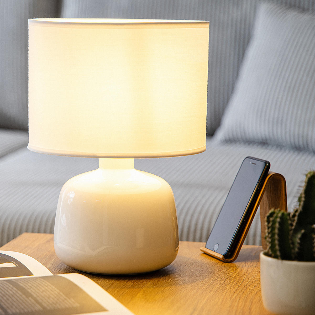 TISCHLEUCHTE STIVUS, Tischlampe, Weiß - Weiß, Keramik/Textil (22/22/31.5cm) - KONSIMO®