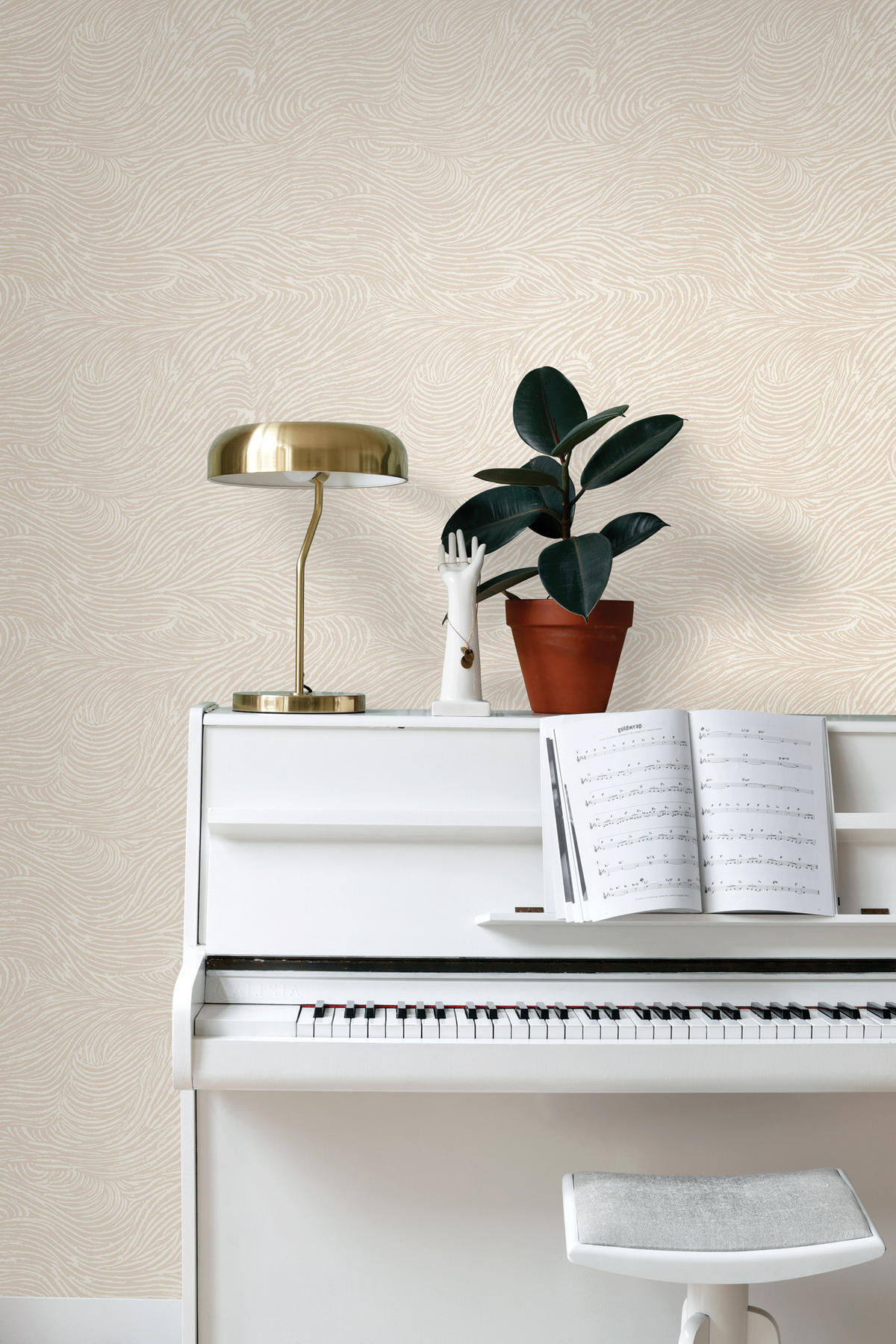TAPETE 3d Wellenförmige Linien 53 cm x 10.05 m - Beige, Papier (53/1000cm) - ESTAhome