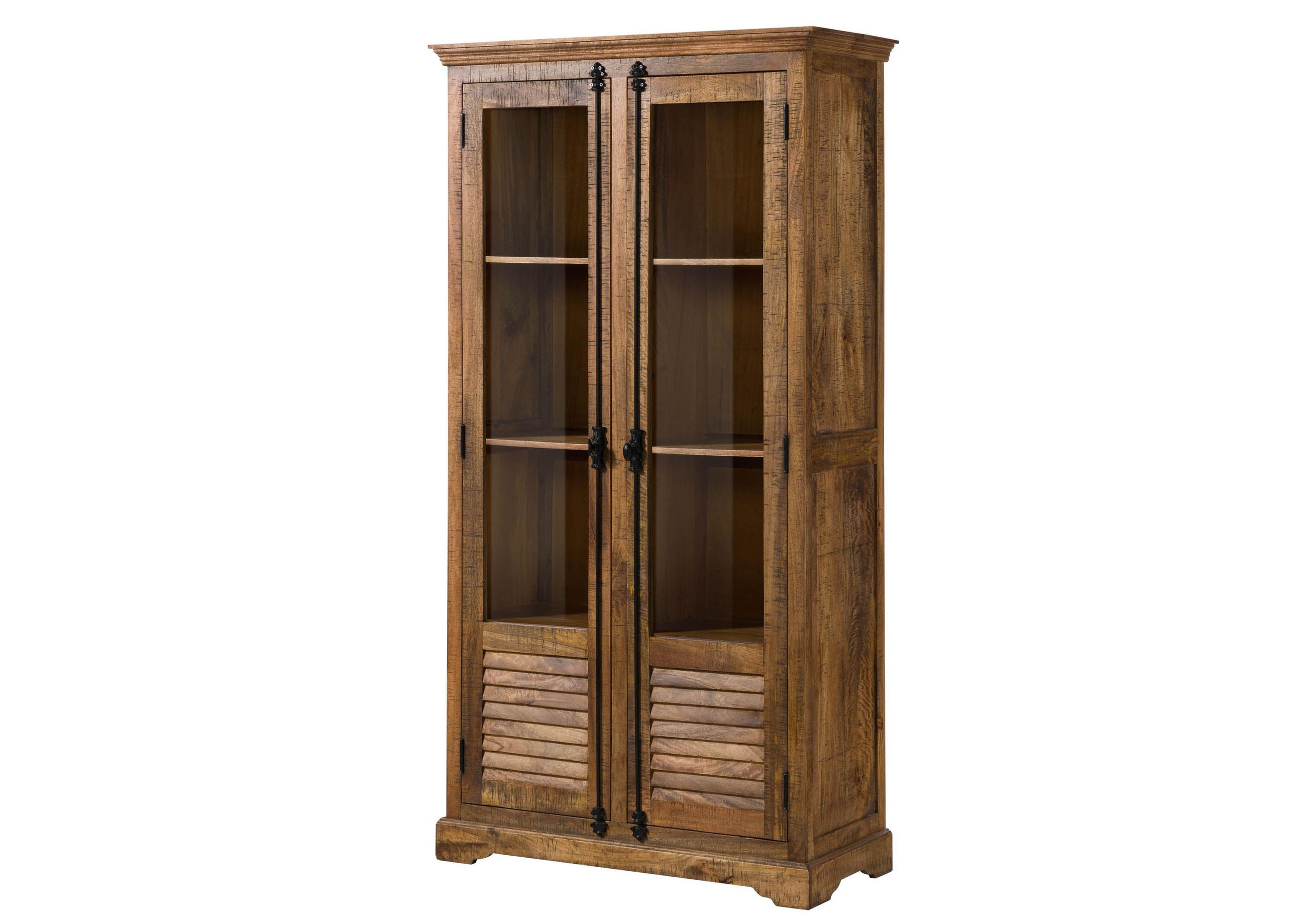 VITRINE Mango 100x45x190 dunkelbraun geölt RODEZ #152 - Dunkelbraun, Holz (100/190/45cm) - Massivmoebel24