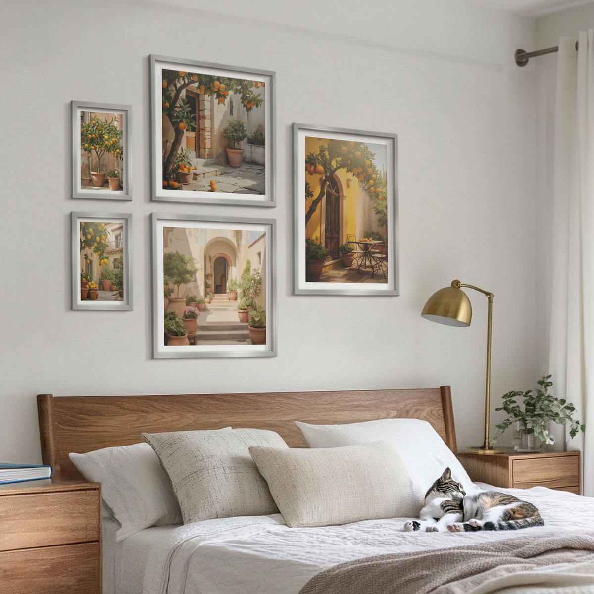 BILDER SET 5er Set - 50x50 cm & 20x30 cm & 40x60 cm Silberner Rahmen - Sommerlandschaften Flusswiese - Silberfarben, Kunststoff (40/60cm) - TULUP