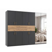 DREHTÜRENSCHRANK B270/H208/T58 cm in Grafit, Kleiderschrank mit 2 Spiegeltüren, 2 großen Schubkästen & Griffen in Eiche Artisan Dekor / 22649 - Graphitfarben/Eiche Artisan, Holzwerkstoff/Kunststoff (270/208/58cm) - luma-home