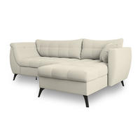 ECKSOFA MOLLIS Creme Geflochtener-Stoff mit Schlaffunktion - Creme, Holz (241/154cm) - MASSENO