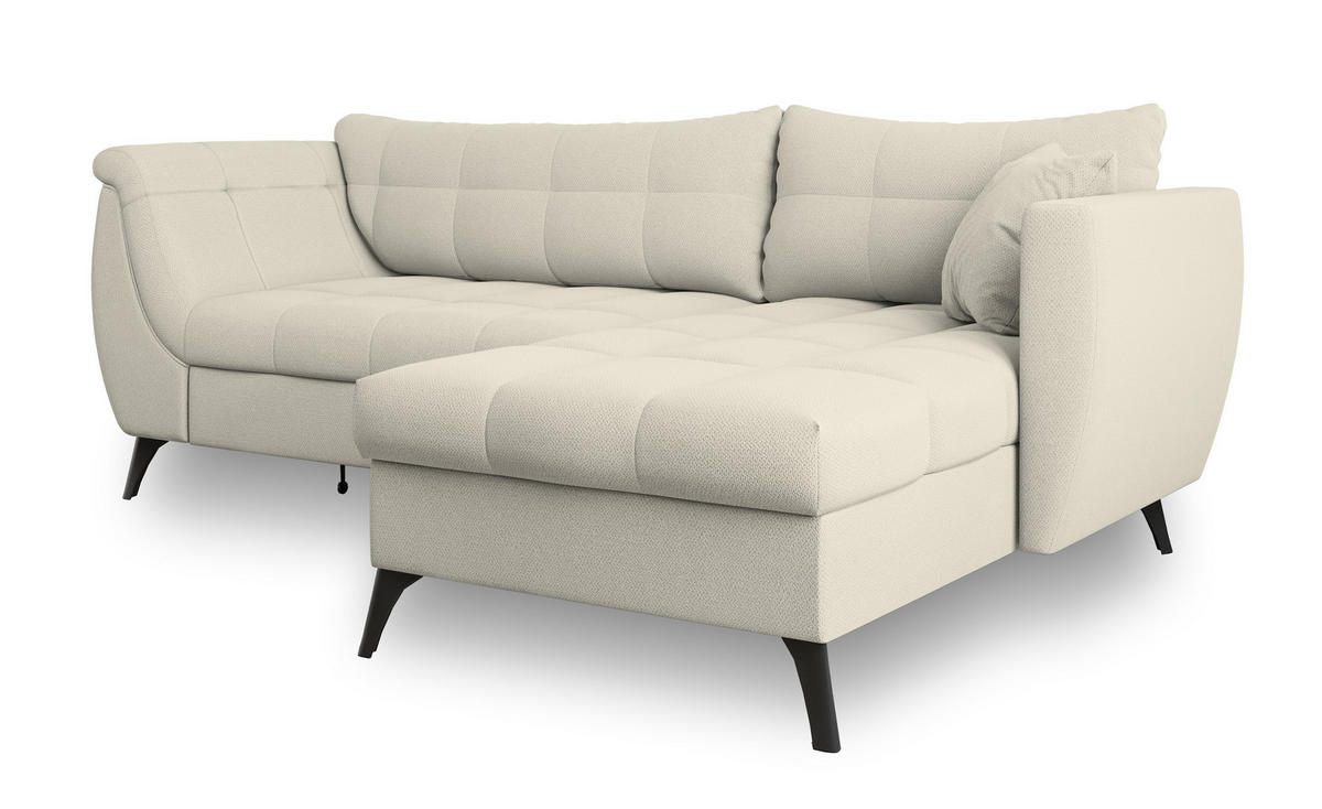 ECKSOFA MOLLIS Creme Geflochtener-Stoff mit Schlaffunktion - Creme, Holz (241/154cm) - MASSENO