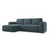 ECKSOFA mit Schlaffunktion Samt Stoff Blau - Blau/Petrol, Kunststoff/Textil (258/160cm) - Makamii