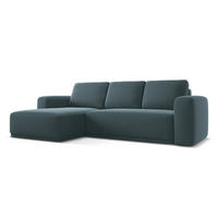 ECKSOFA mit Schlaffunktion Samt Stoff Blau - Blau/Petrol, Kunststoff/Textil (258/160cm) - Makamii