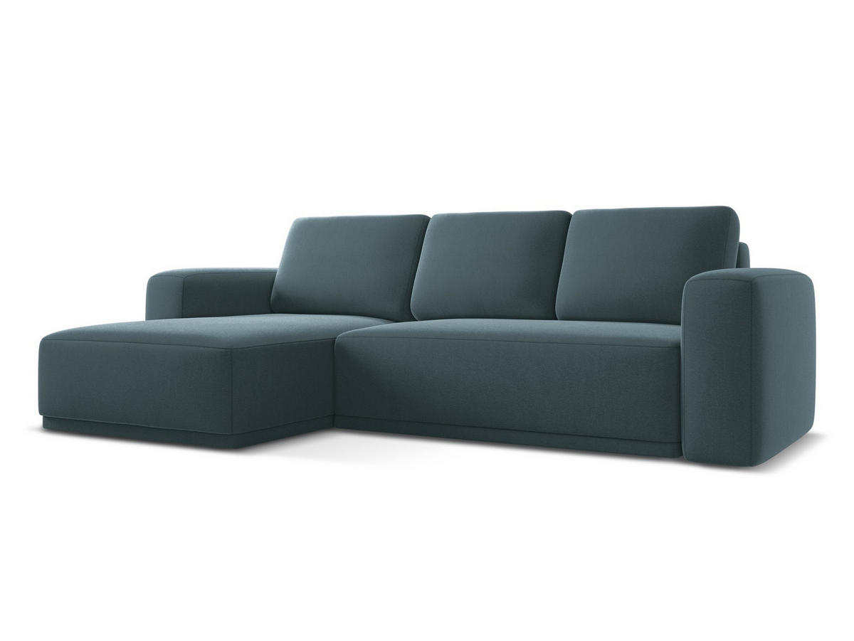 ECKSOFA mit Schlaffunktion Samt Stoff Blau - Blau/Petrol, Kunststoff/Textil (258/160cm) - Makamii