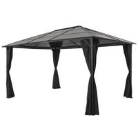 GARTENPAVILLON mit Vorhang, 4/3/2,6 m, aus Aluminium, Schwarz - Schwarz, Kunststoff (300/260/400cm) - vidaXL