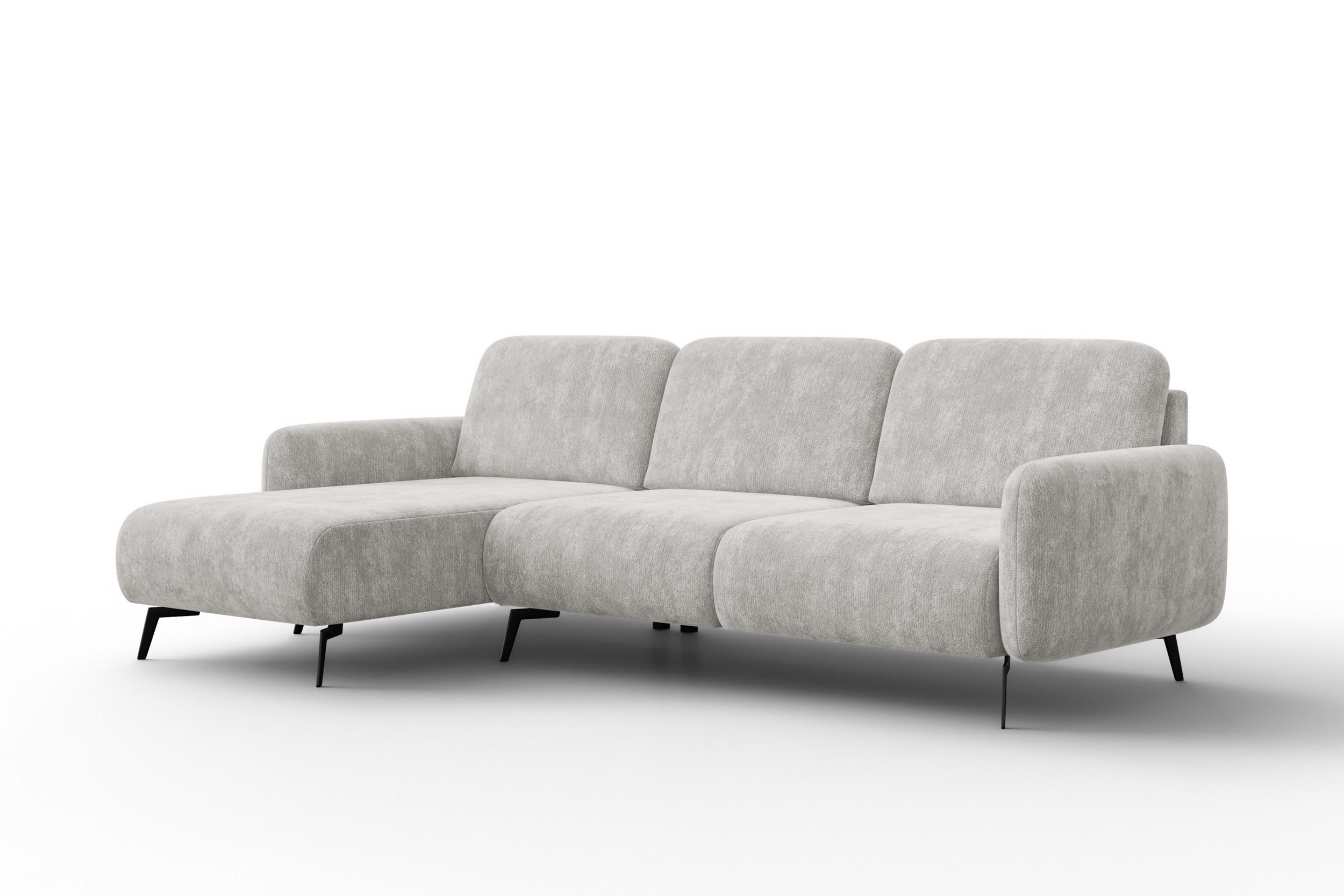 ECKSOFA FEBE 4-Sitzer LINKS, hellgrauer Chenille-Stoff - Hellgrau/Schwarz, Holz/Textil (264/157cm) - Wozimo