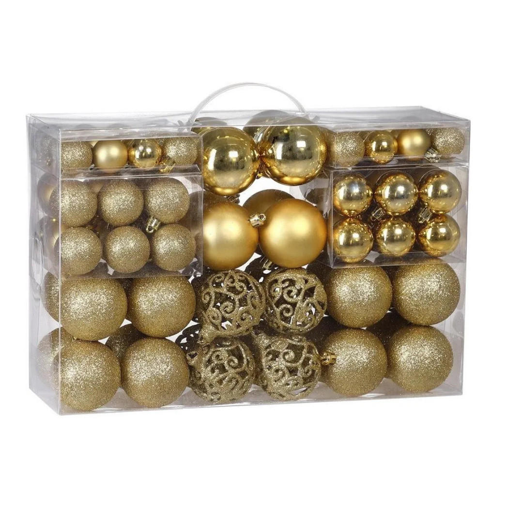 WEIHNACHTSKUGELN 100-tlg Gold Kunststoff Innen Außen Christbaumschmuck - Goldfarben, Kunststoff (30/25/10cm) - JUNG