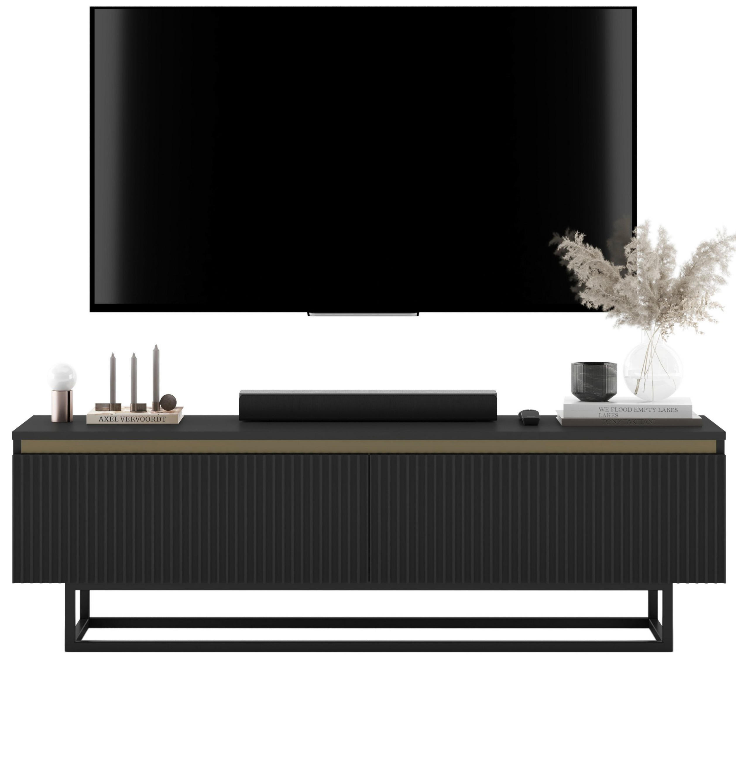 TV-SCHRANK Selene Schwarz Matt mit Metallrahmen 140 cm - Schwarz, Holzwerkstoff/Metall (140/44/35cm) - Meble Lindner