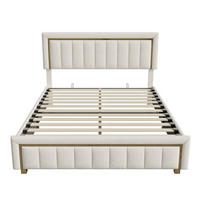 POLSTERBETT Eleganz 140/200 cm mit Bettkasten & Edelstahlrahmen Samtoptik Beige - Beige, Textil (140/200cm) - Creahappy