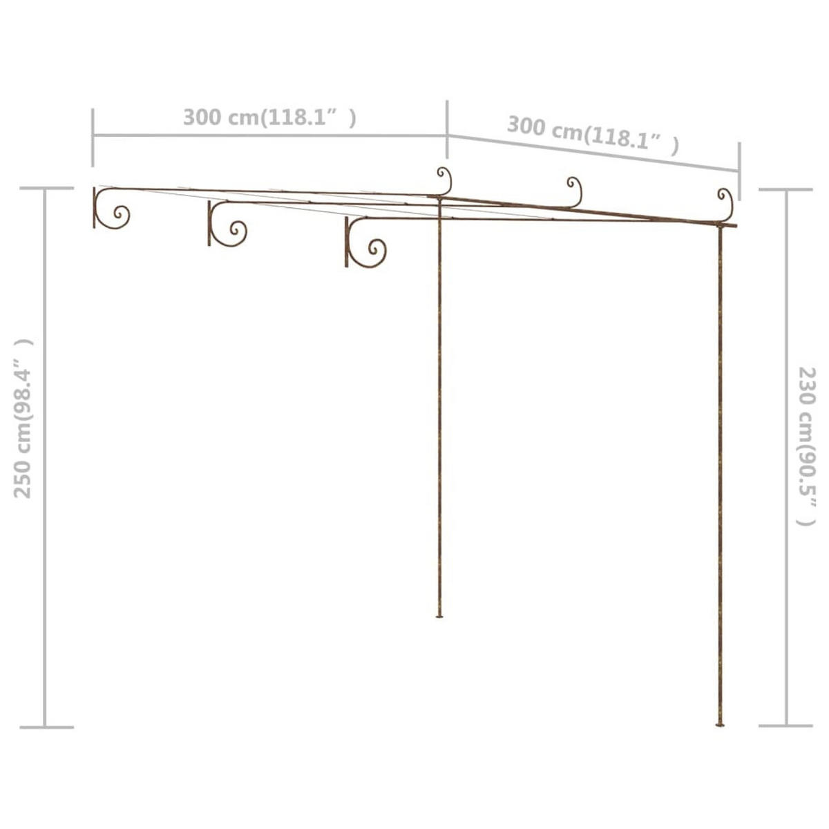 PERGOLA aus Eisen RITTO | 3x3x2,5m BxTxH, Antik-Braun | Rankhilfe Pergola - Braun, Metall (300/250/300cm) - DELUKE