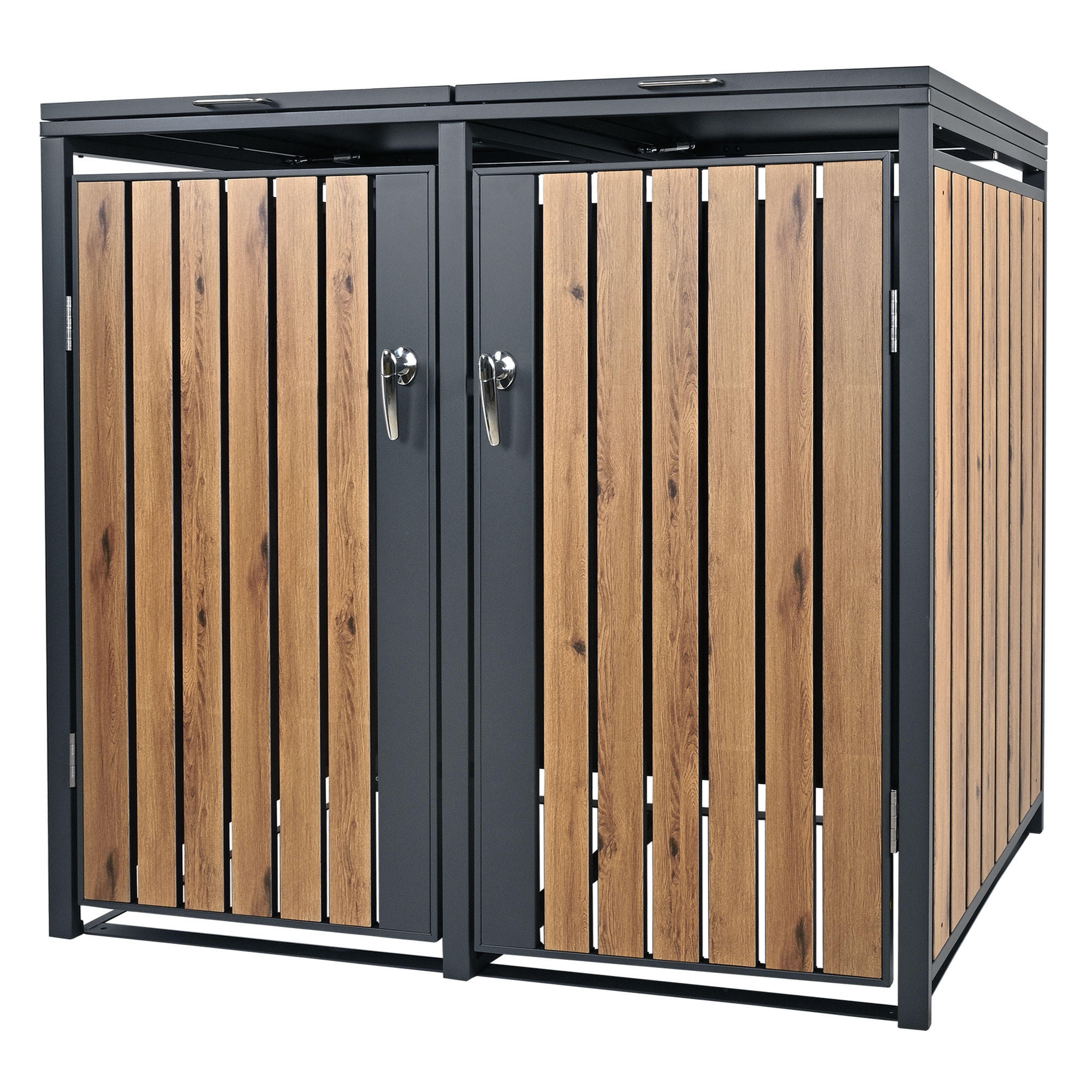 MÜLLTONNENBOX 2er Anthrazit-Eichenoptik - Dunkelbraun, Metall (80/116.3/132cm) - ML-DESIGN