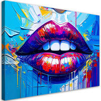 LEINWANDBILD Rote Lippen Frauen Abstrakt 120x80cm - Multicolor, Textil (120/80cm) - Feeby