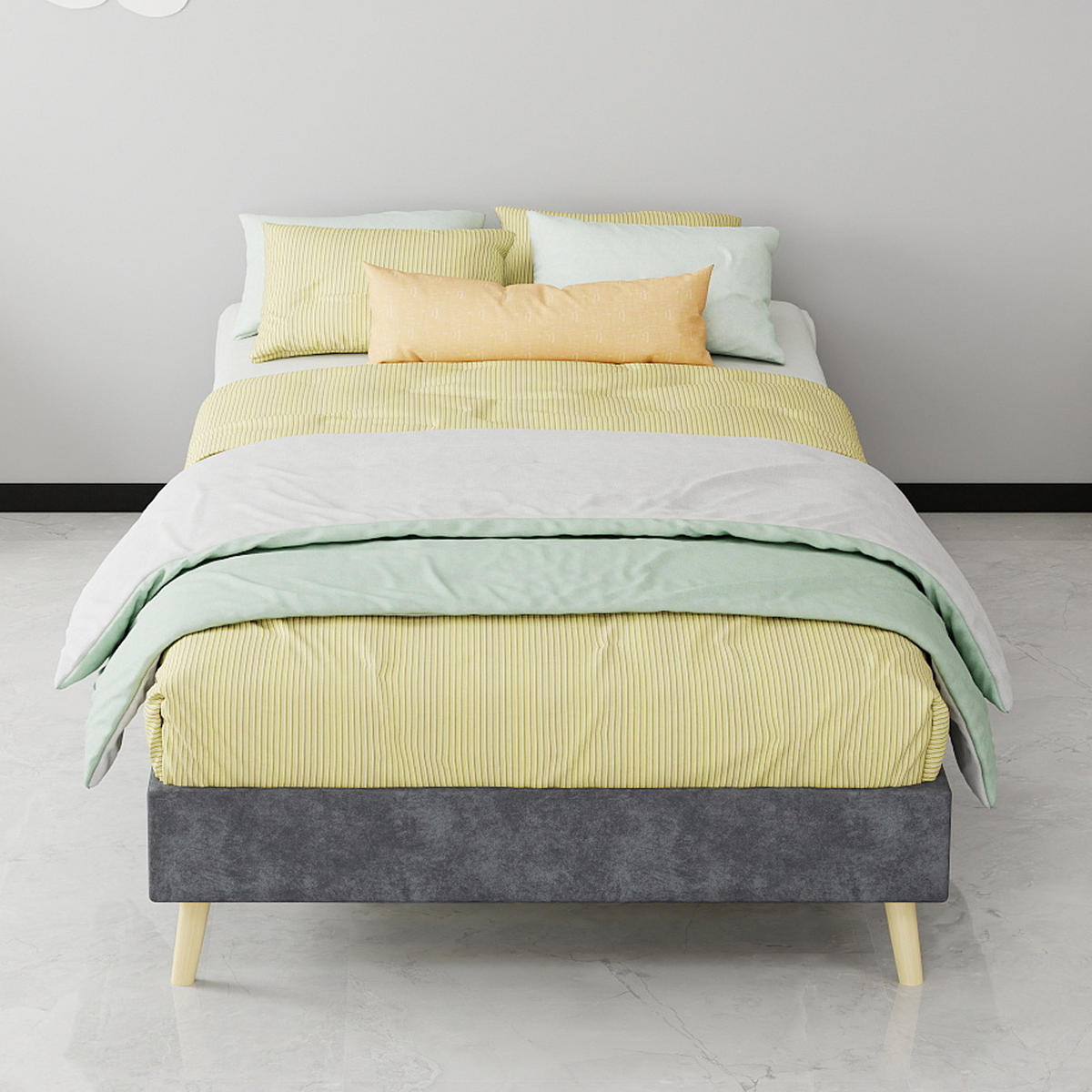BETT 90/200 cm in Grau Stoff Metallgestell Kopfteilloses Design - Naturfarben/Grau, Holzwerkstoff/Textil (90/200cm) - STILVORA