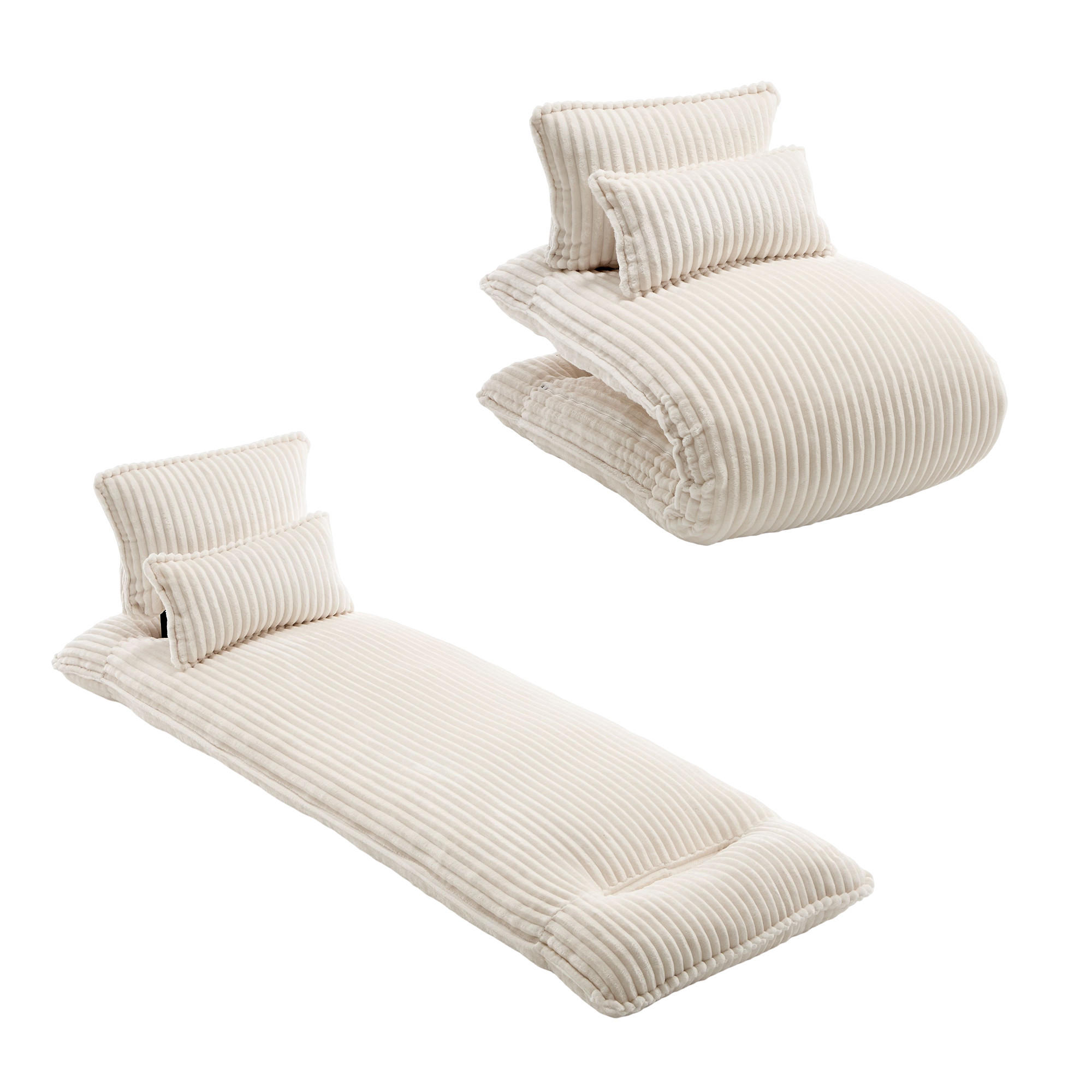 SCHLAFSESSEL 2-in-1, Cord, Metall--Rückenlehne, 227cm Länge, Beige - Beige, Textil/Metall (74.5/78.5/107cm) - LVHOM