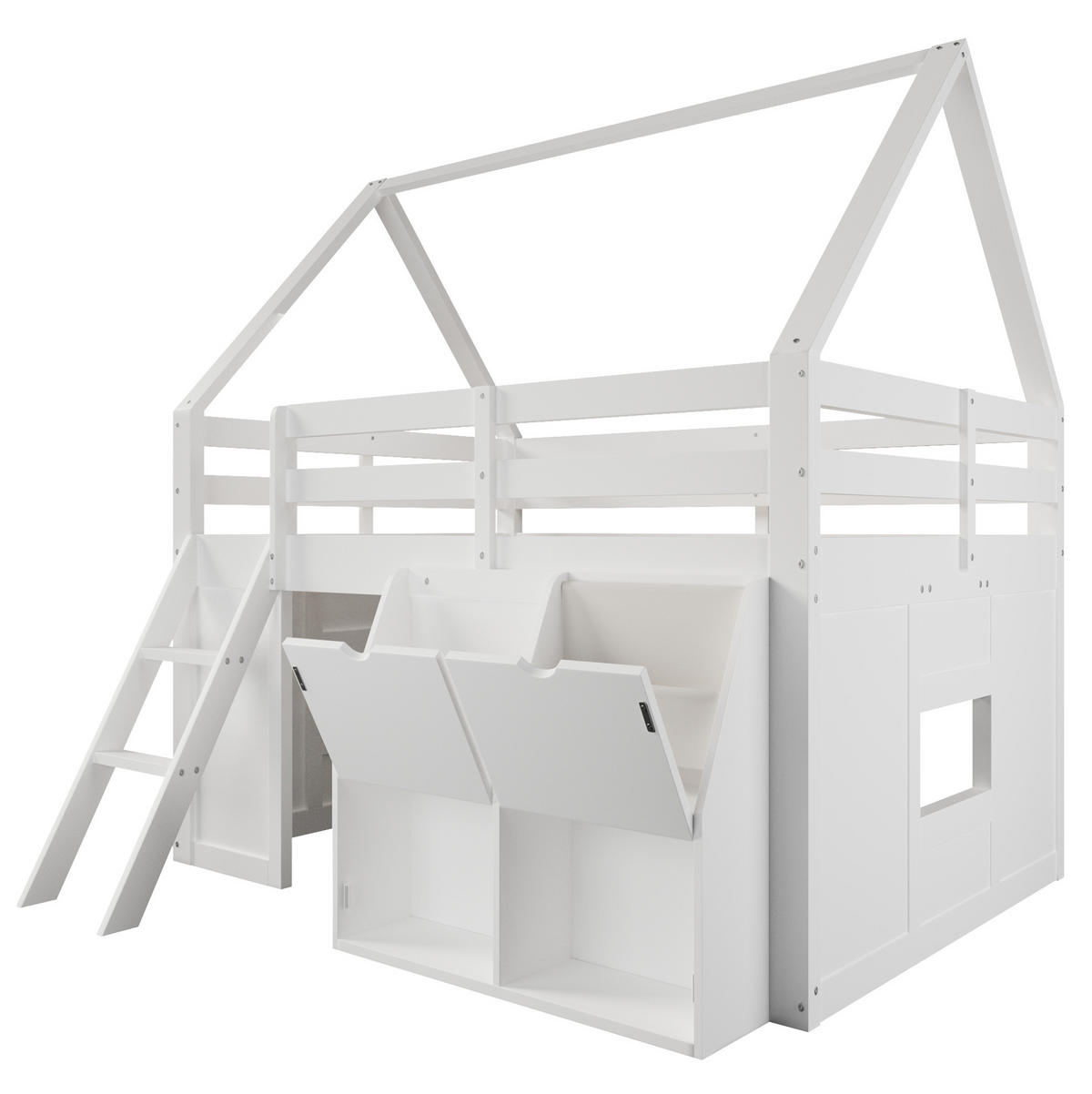 HOCHBETT aus MDF und Kiefernholz 140x200 cm Weiß mit Treppe, LED-Beleuchtung und Stauraum - Weiß, Holz (140/200cm) - IVMEU
