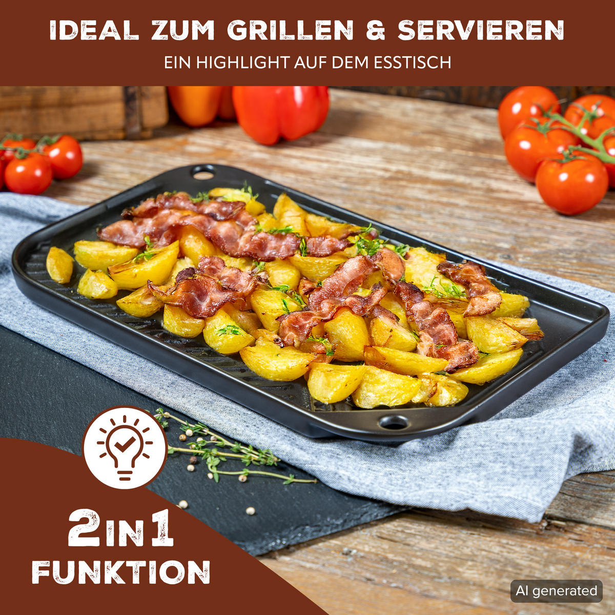 GRILLPFANNE, schwarz, Steingut - Schwarz, Keramik (40/2/23cm) - bremermann