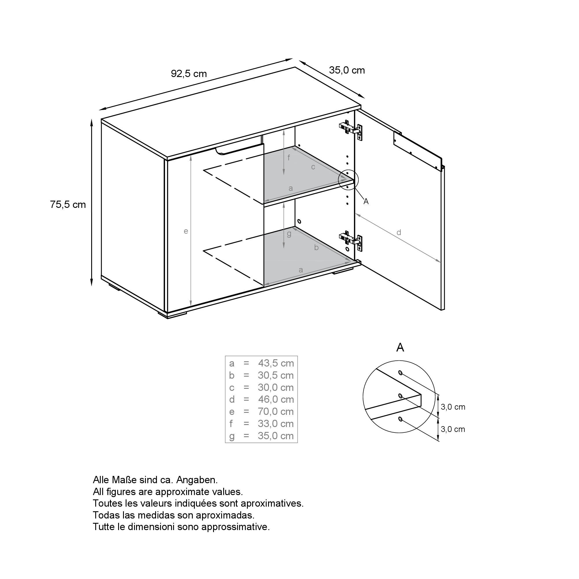 Thumbnail - Vladon Kommode, Bordeaux, Holzwerkstoff, 92.5x75.5x35 cm, Wohnzimmer, Kommoden & Sideboards, Kommoden