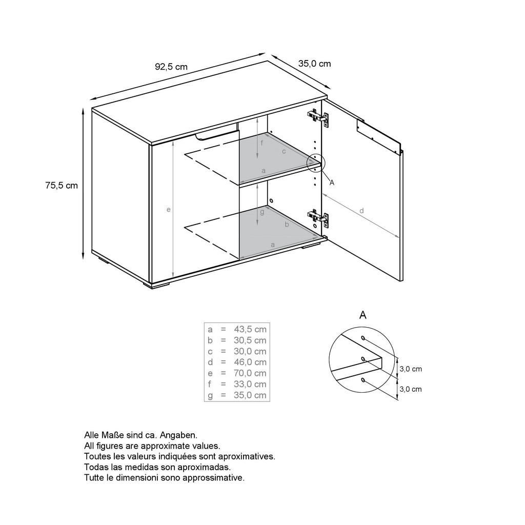 Thumbnail - Vladon Kommode, Weiß Hochglanz, Holzwerkstoff, 92.5x75.5x35 cm, Wohnzimmer, Kommoden & Sideboards, Kommoden
