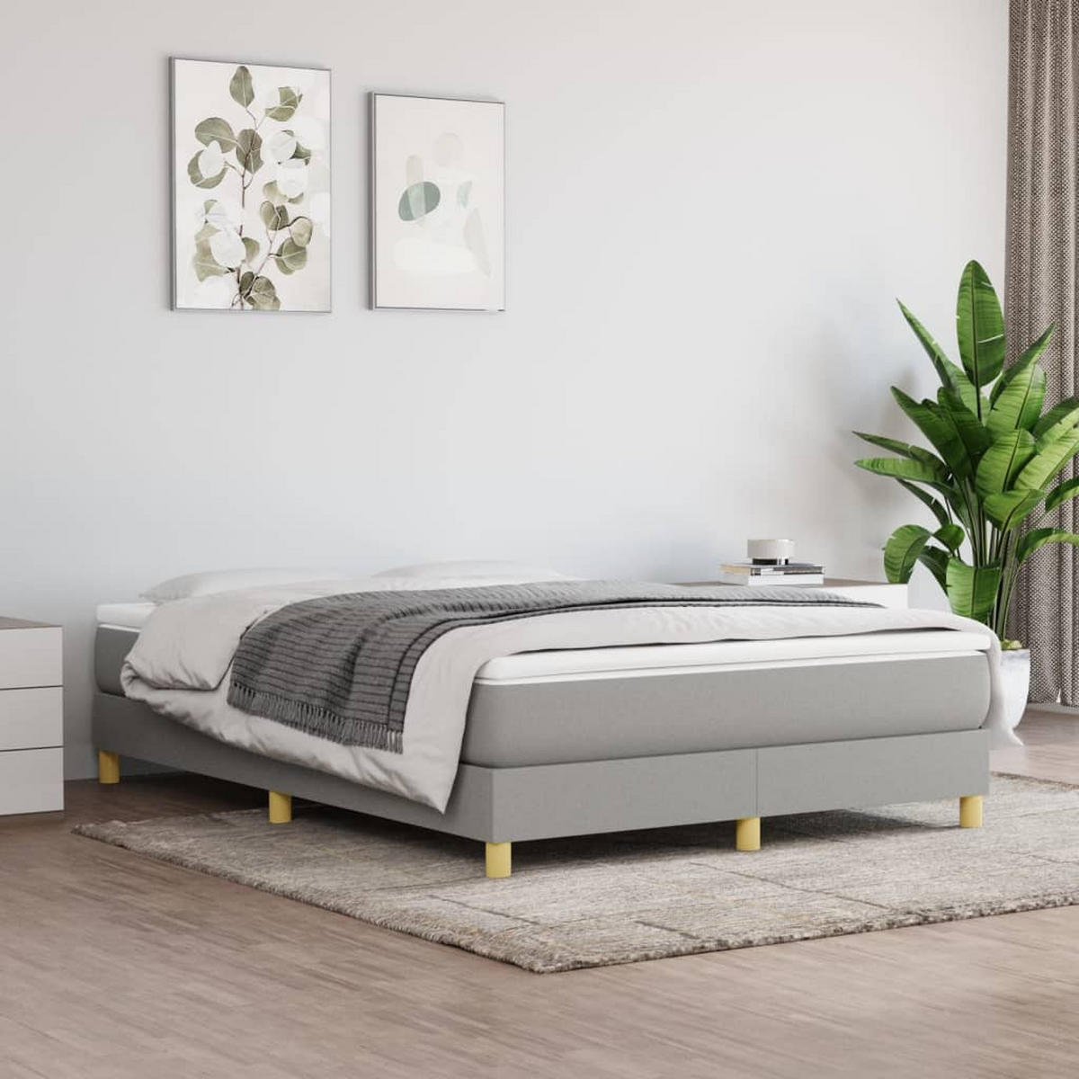 BOXBETT Mit Matratze Hellgrau 140/200 Cm Stoff - Weiß, Textil (140/200cm) - vidaXL